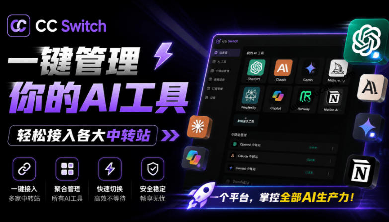 一键给Chatgpt、Codex、Claude接入地第三方中转站，CC Switch统一管理你的AI编程工具工作流-副业终点站