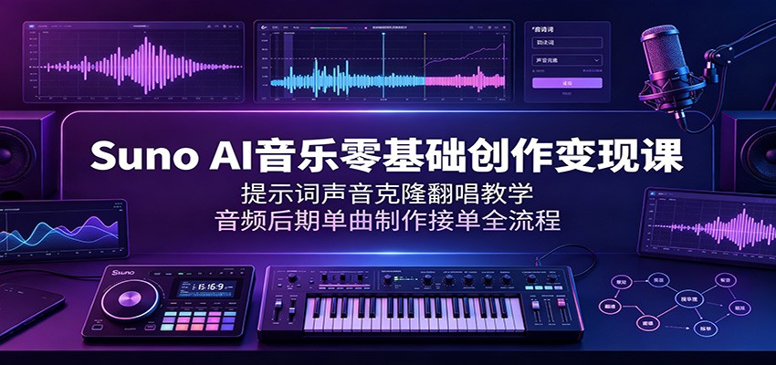 Suno AI音乐零基础创作变现课:提示词声音克隆翻唱教学,音频后期单曲制作接单全流程-副业终点站