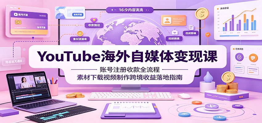 YouTube海外自媒体变现课:账号注册收款全流程,素材下载视频制作跨境收益落地指南-副业终点站