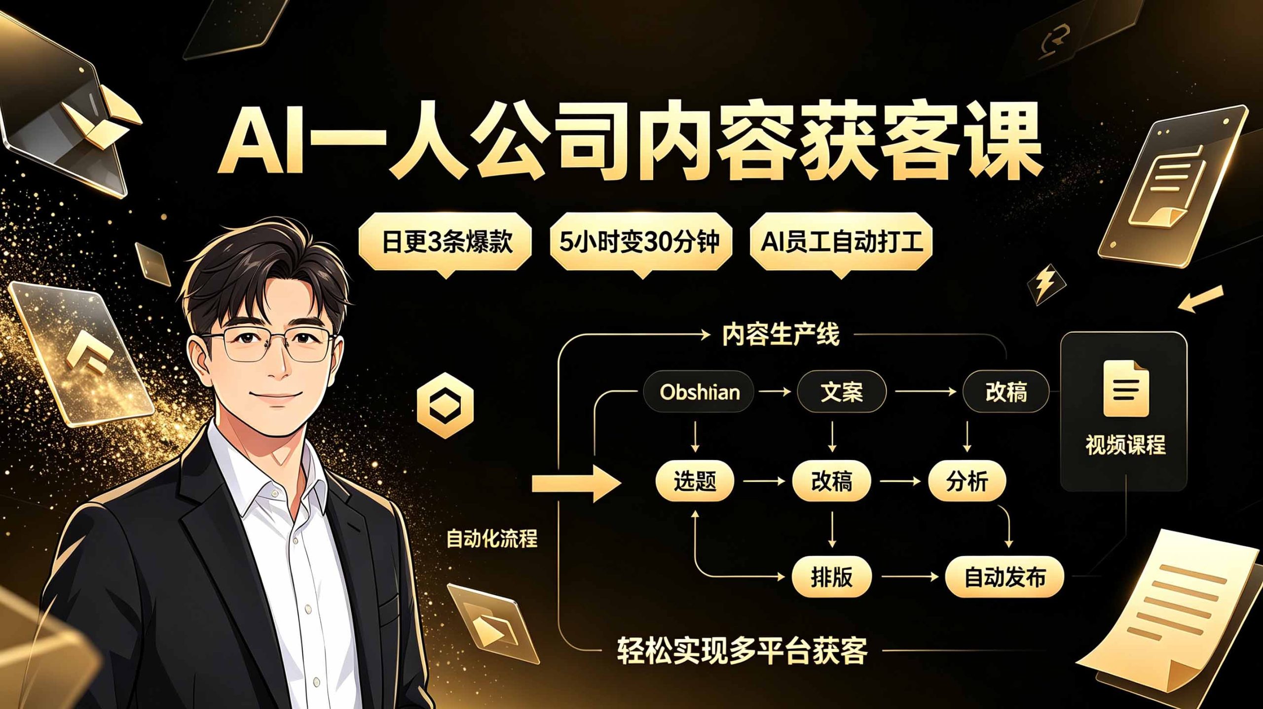 AI一人公司内容获客课:日更3条爆款×5小时变30分钟×AI员工自动打工,轻松实现多平台获客-副业终点站