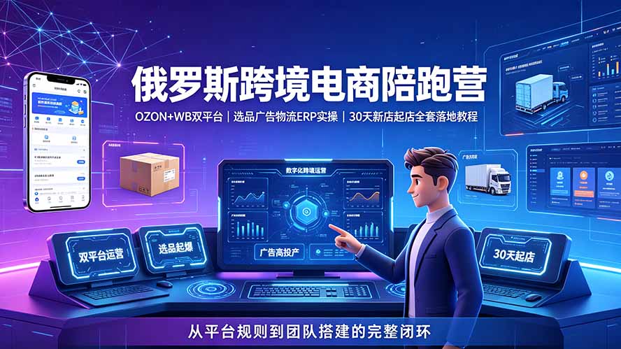 2026俄罗斯跨境电商陪跑营：OZON+WB双平台｜选品广告物流ERP实操｜30天新店起店全套落地教程-副业终点站