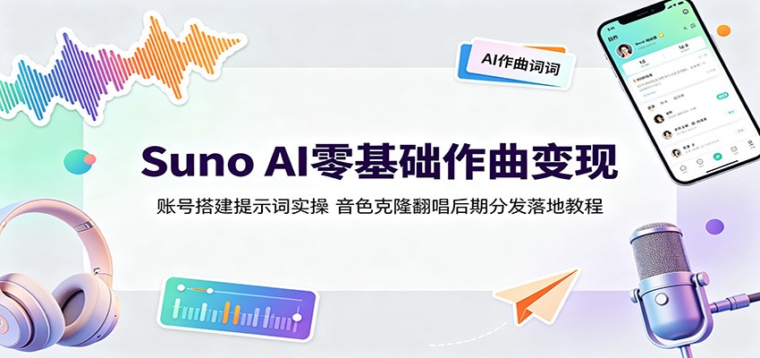 Suno AI零基础作曲变现:账号搭建提示词实操,音色克隆翻唱后期分发落地教程-副业终点站