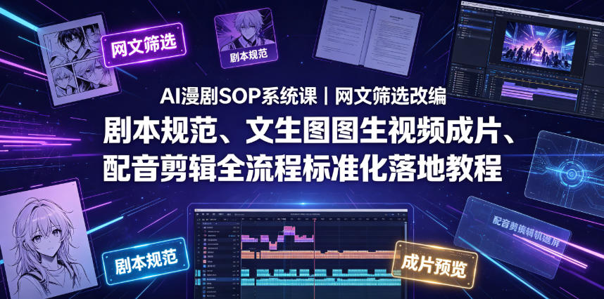 AI漫剧SOP系统课｜网文筛选改编、剧本规范、文生图图生视频成片、配音剪辑全流程标准化落地教程(更新)-副业终点站