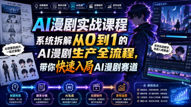 AI漫剧实战课程，系统拆解从0到1的AI漫剧生产全流程，带你快速入局AI漫剧赛道-副业终点站