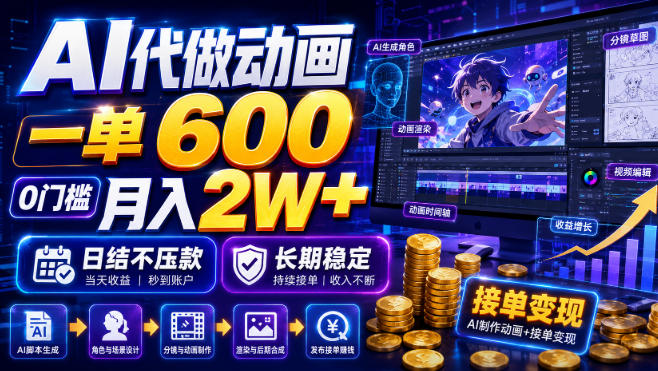 AI代做动画，一单600，0门槛月入2W+，日结不压款，长期稳定【揭秘】-副业终点站