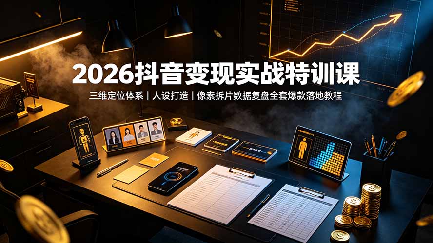 2026抖音变现实战特训课:三维定位体系|人设打造|像素拆片数据复盘全套爆款落地教程-副业终点站