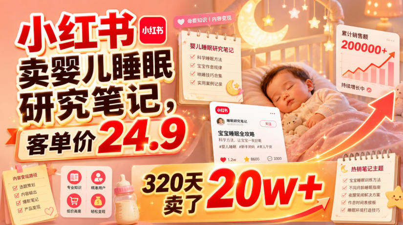 小红书卖婴儿睡眠研究笔记，客单价24.9，320天卖了20w+-副业终点站