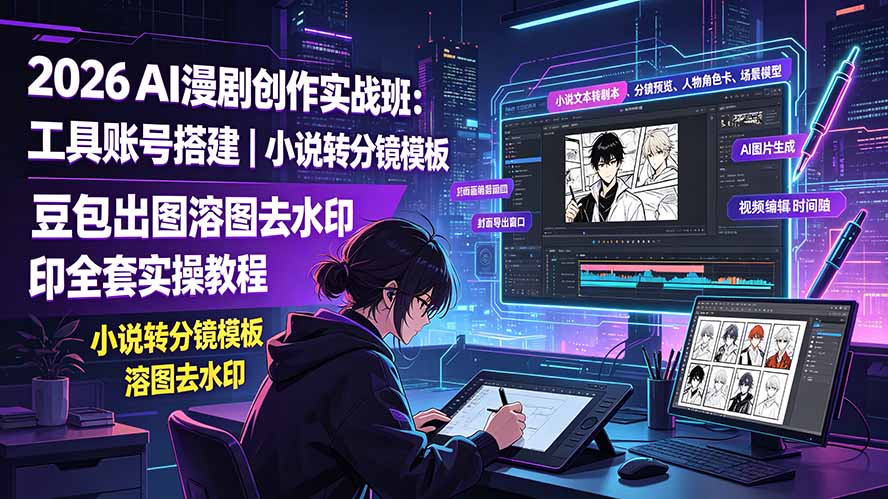 2026AI漫剧创作实战班：工具账号搭建｜小说转分镜模板｜豆包出图溶图去水印全套实操教程-副业终点站