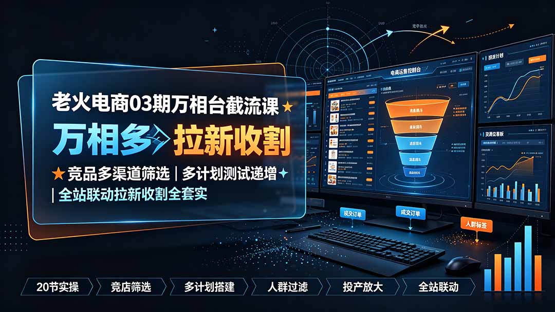 老火电商03期万相台截流课：竞品多渠道筛选｜多计划测试递增｜全站联动拉新收割全套实操教学-副业终点站