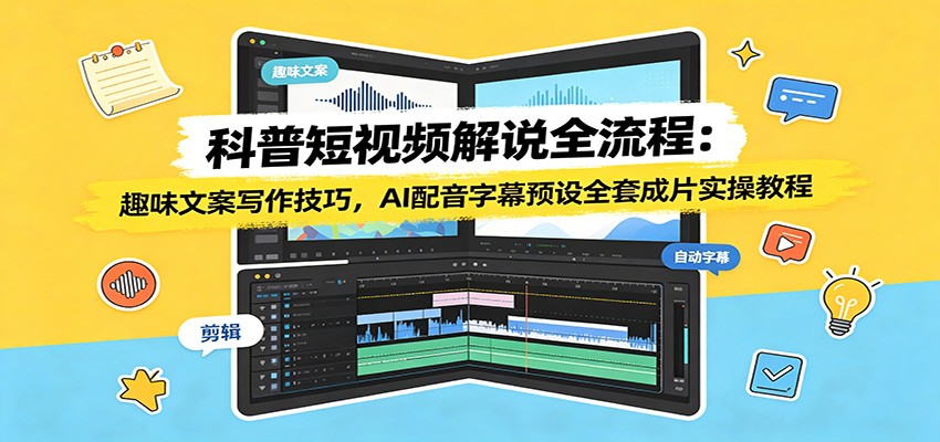科普短视频解说全流程：趣味文案写作技巧，AI配音字幕预设全套成片实操教程-副业终点站