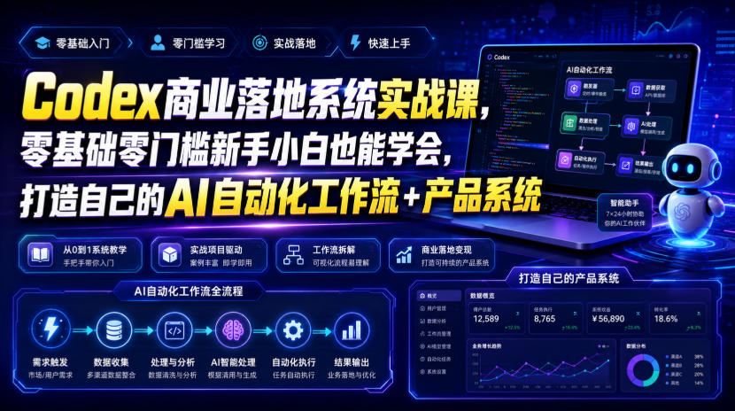 Codex商业落地系统实战课,零基础零门槛新手小白也能学会,打造自己的AI自动化工作流+产品系统-副业终点站