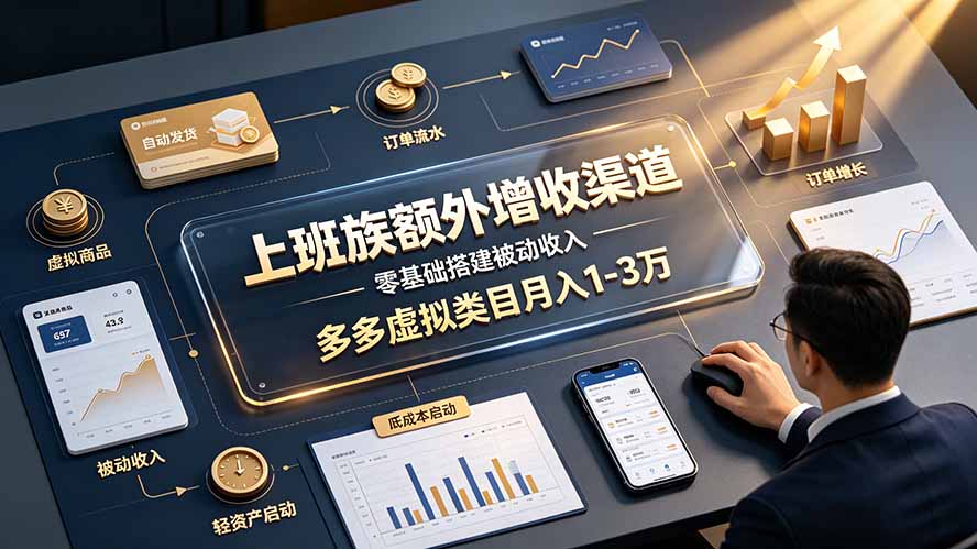 上班族额外增收渠道，零基础搭建被动收入，多多虚拟类目月入 1-3 万-副业终点站
