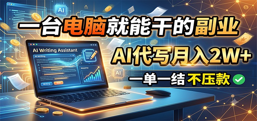 一台电脑就能干的副业,AI代写月入2W+,一单一结不压款-副业终点站