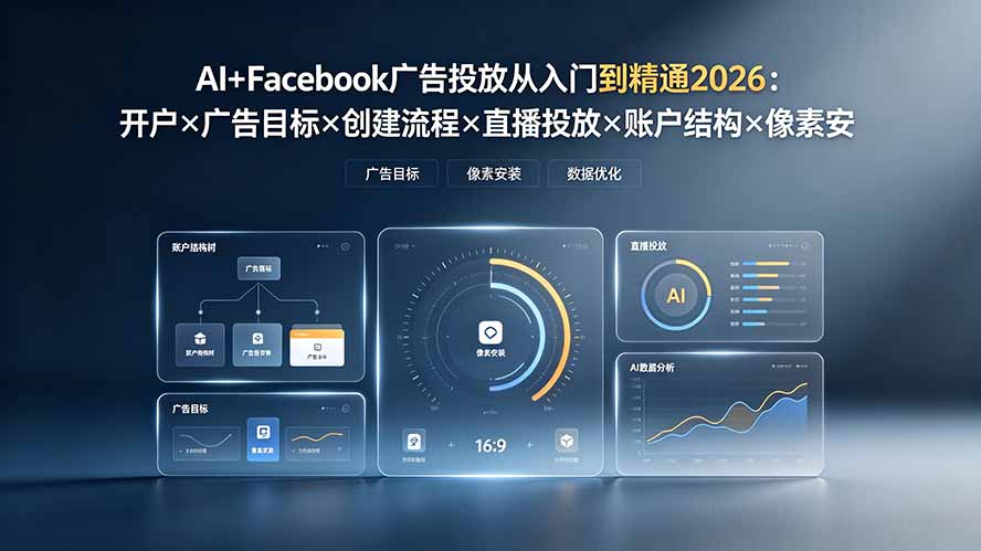 AI+Facebook广告投放从入门到精通2026：开户×广告目标×创建流程×直播投放×账户结构×像素安装×AI赋能-副业终点站