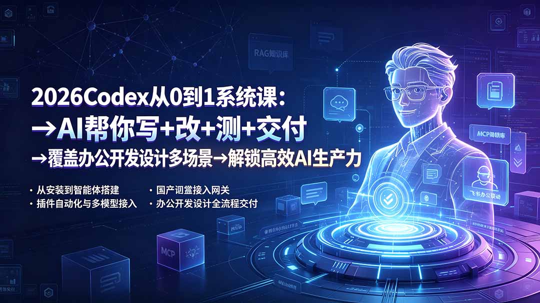 2026Codex从0到1系统课：→AI帮你写+改+测+交付→覆盖办公开发设计多场景→解锁高效AI生产力-副业终点站