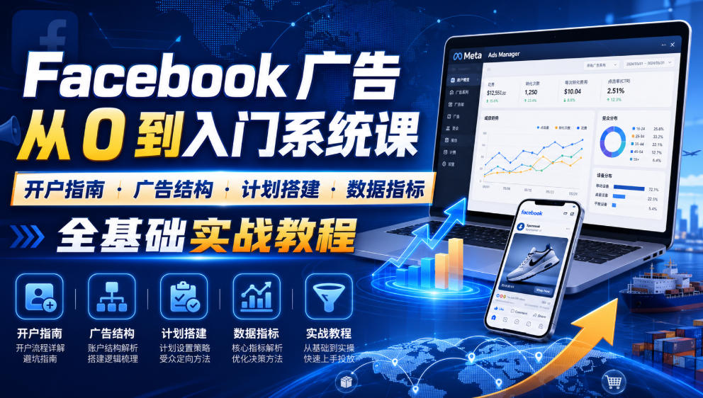 Facebook广告新手从0到入门系统课｜开户指南・广告结构・计划搭建・数据指标全基础实战教程-副业终点站