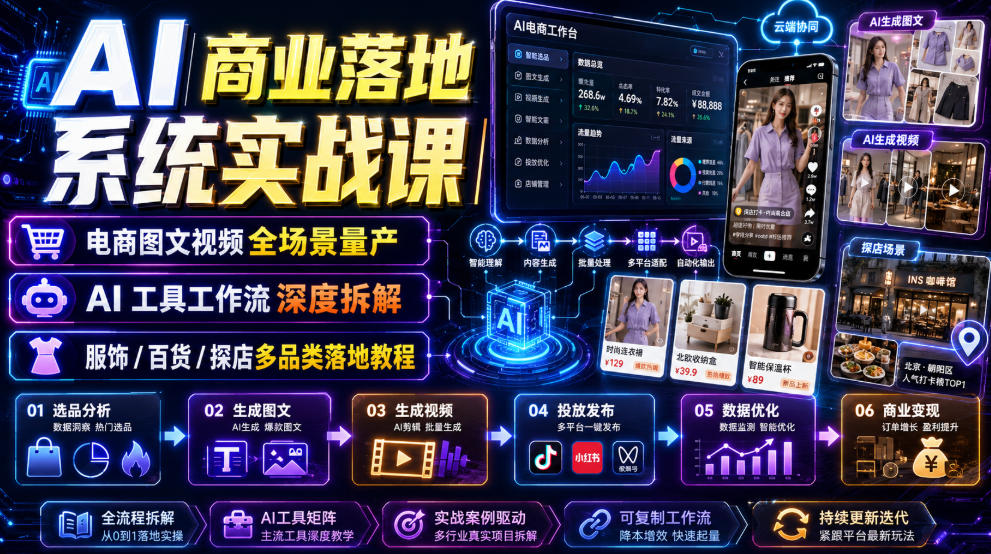 AI商业落地系统实战课|电商图文视频全场景量产・AI工具工作流深度拆解・服饰/百货/探店多品类落地教程-副业终点站
