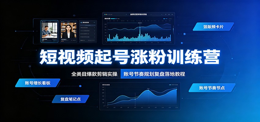 短视频起号涨粉训练营：全类目爆款剪辑实操，账号节奏规划复盘落地教程-副业终点站