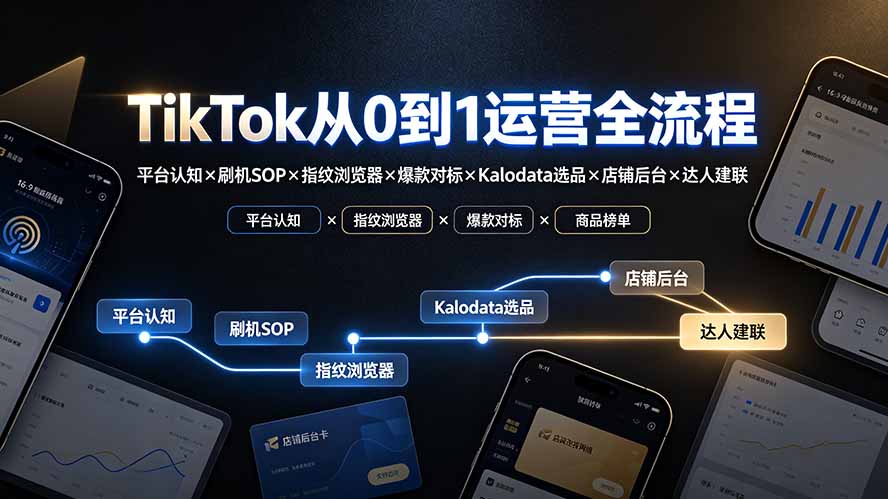 TikTok从0到1运营全流程：平台认知×刷机SOP×指纹浏览器×爆款对标×Kalodata选品×店铺后台×达人建联-副业终点站