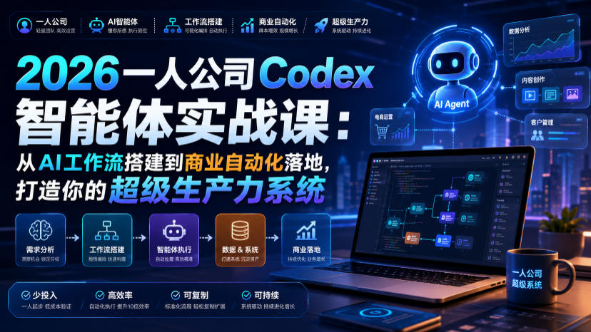 2026一人公司Codex智能体实战课:从AI工作流搭建到商业自动化落地,打造你的超级生产力系统-副业终点站