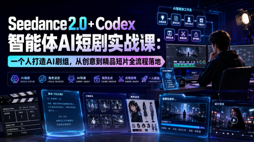 Seedance2.0+Codex智能体AI短剧实战课:一个人打造AI剧组,从创意到精品短片全流程-副业终点站