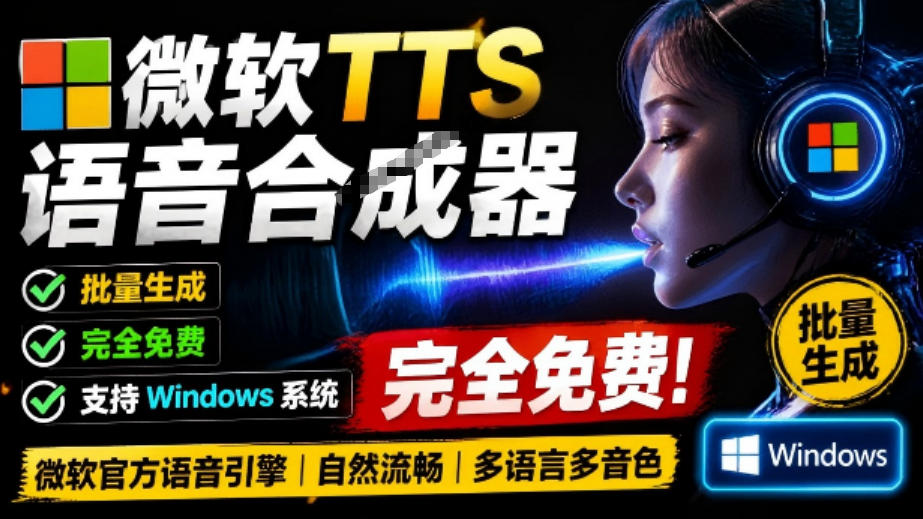 微软TTS免费语音配音生成器,完全免费,支持多语音、多音色选择,Windows系统专用TTS语音合成器-副业终点站