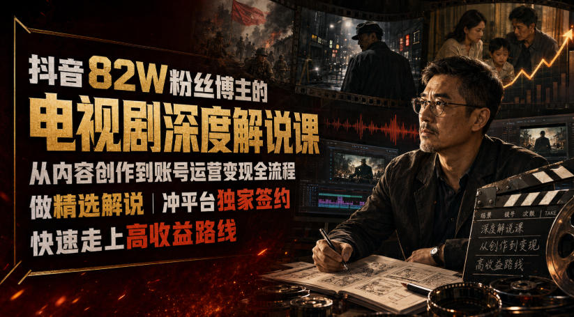 抖音82W粉丝博主的电视剧深度解说课,从内容创作到账号运营变现全流程,做精选解说,冲平台独家签约,快速走上高收益路线-副业终点站