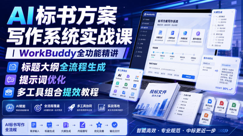 AI标书方案写作系统实战课|WorkBuddy全功能精讲・标题大纲全流程生成・提示词优化・多工具组合提效教程-副业终点站