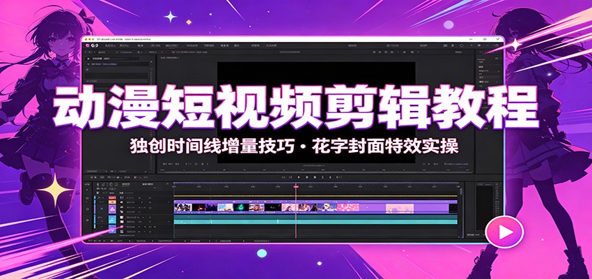 动漫短视频剪辑教程:独创时间线增量技巧,花字封面特效实操-副业终点站