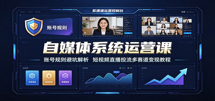 自媒体系统运营课：账号规则避坑解析，短视频直播投流多赛道变现教程-副业终点站