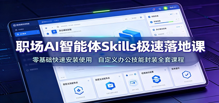 职场AI智能体Skills极速落地课：零基础快速安装使用，自定义办公技能封装全套课程-副业终点站