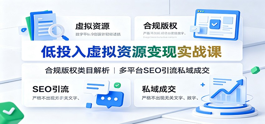 低投入虚拟资源变现实战课：合规版权类目解析，多平台SEO引流私域成交-副业终点站