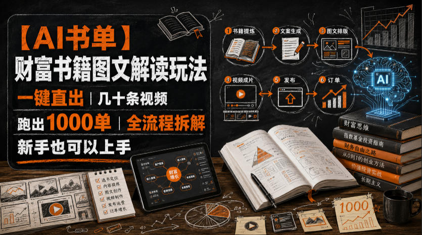 【AI书单】财富书籍图文解读玩法,一键直出,几十条视频,跑出1000单,全流程拆解,新手也可以上手-副业终点站