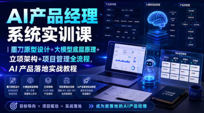 AI产品经理系统实训课｜墨刀原型设计+大模型底层原理+立项架构+项目管理全流程，AI产品落地实战教程-副业终点站
