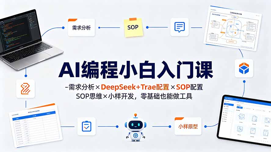 AI编程小白入门课-需求分析×DeepSeek+Trae配置×SOP思维×小样开发,零基础也能做工具-副业终点站