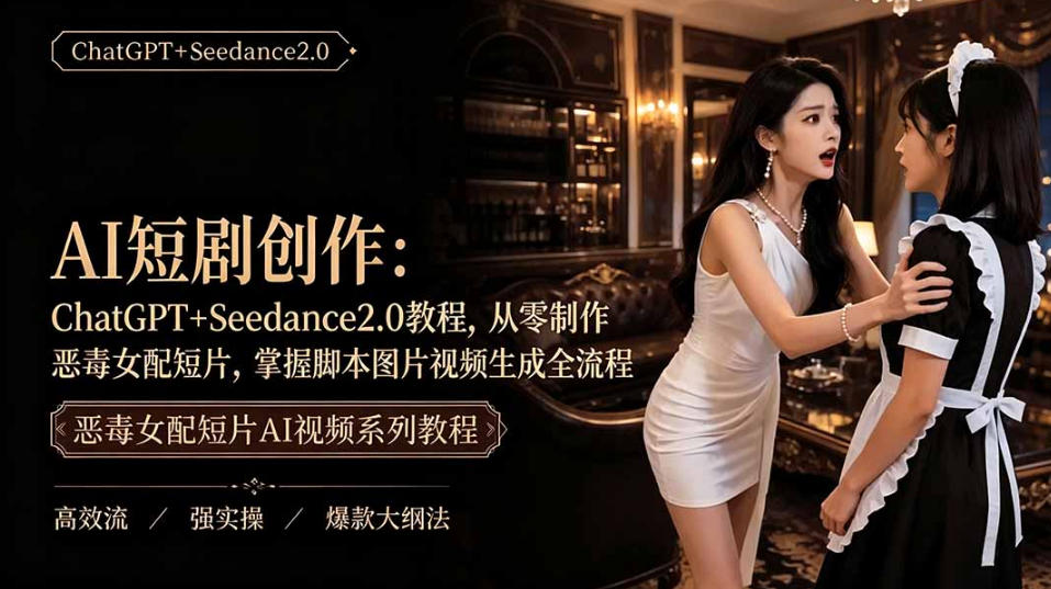 AI短剧从零创作实战课|ChatGPT脚本撰写+Seedance2.0视频生成,恶毒女配短剧全流程教程-副业终点站