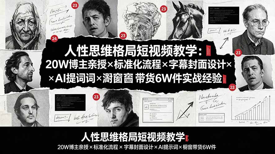 人性思维格局短视频教学:20W博主亲授×标准化流程×字幕封面设计×AI提示词×橱窗带货6W件实战经验-副业终点站