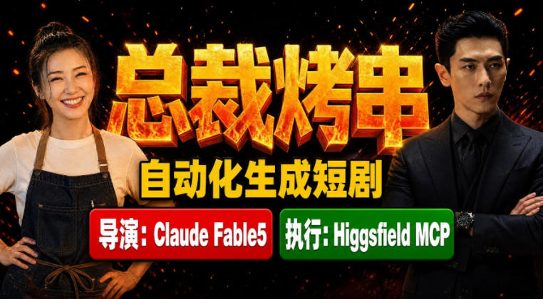 Claude Fable5担任导演+Higgsfield MCP落地执行｜《总裁烤串》真人质感短剧全自动AI生成全流程教学-副业终点站