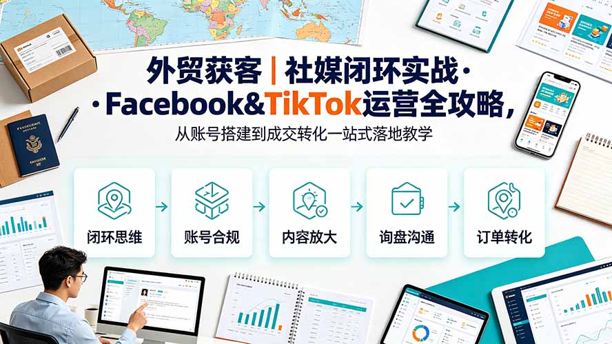 外贸获客|社媒闭环实战·Facebook&TikTok运营全攻略,从账号搭建到成交转化一站式落地教学-副业终点站