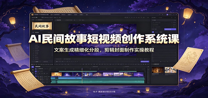 AI民间故事短视频创作系统课:文案生成精细化分段,剪辑封面制作实操教程-副业终点站