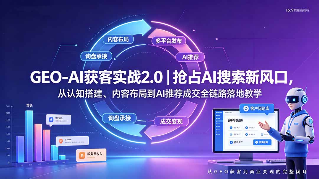 GEO-AI获客实战|抢占AI搜索新风口,从认知搭建、内容布局到AI推荐成交全链路落地教学-副业终点站