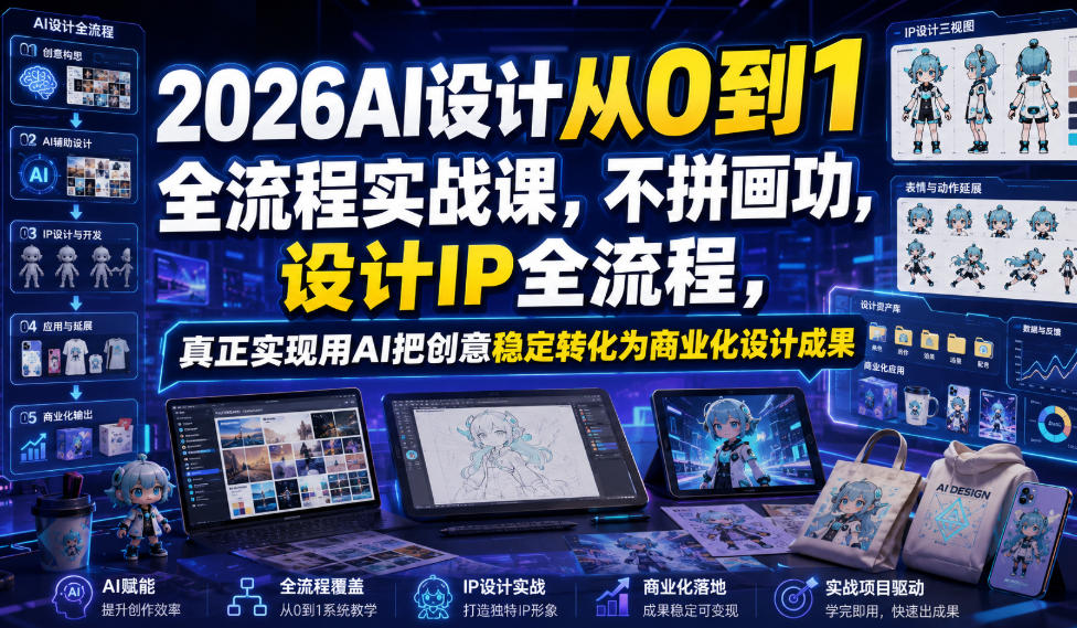 2026AI设计从0到1全流程实战课，不拼画功，设计IP全流程，真正实现用AI把创意稳定转化为商业化设计成果-副业终点站
