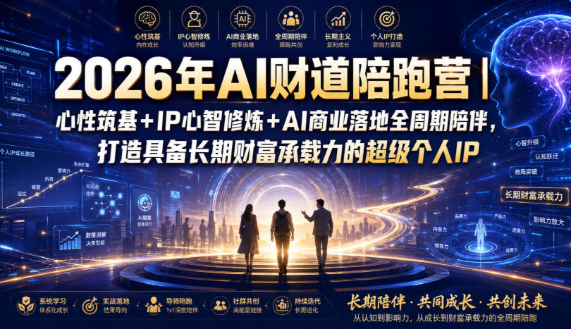2026年AI财道陪跑营｜心性筑基+IP心智修炼+AI商业落地全周期陪伴，打造具备长期财富承载力的超级个人IP-副业终点站