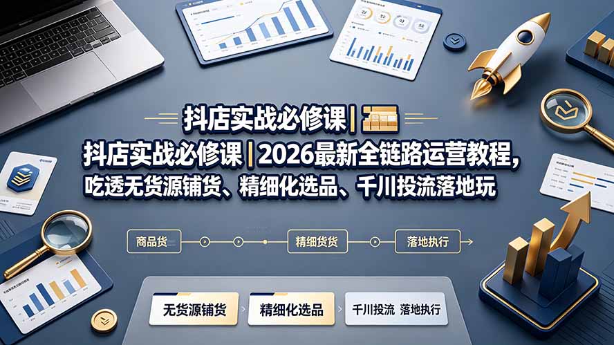 抖店实战必修课｜2026最新全链路运营教程，吃透无货源铺货、精细化选品、千川投流落地玩法-副业终点站