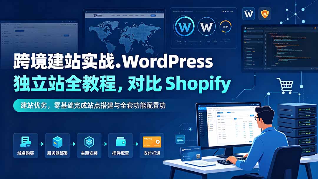 跨境建站实战：WordPress 独立站全教程，对比 Shopify 建站优劣，零基础完成站点搭建与全套功能配置-副业终点站