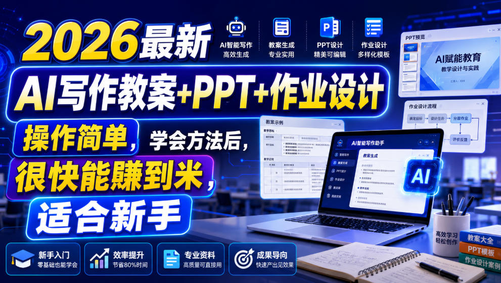 2026最新AI写作教案+PPT+作业设计，操作简单，学会方法后，很快能賺到米，适合新手-副业终点站