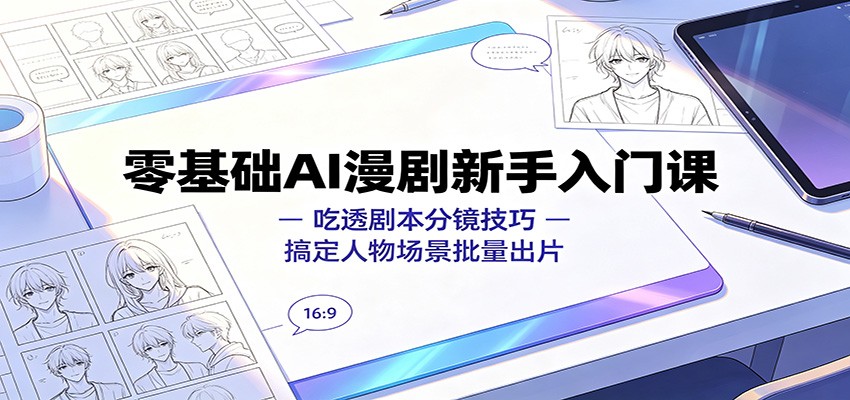 零基础AI漫剧新手入门课：吃透剧本分镜技巧，搞定人物场景批量出片-副业终点站