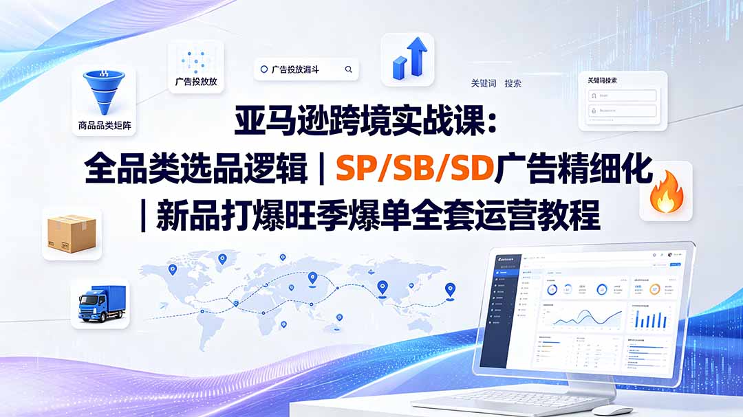 亚马逊跨境实战课-更新:全品类选品逻辑|SP/SB/SD广告精细化|新品打爆旺季爆单全套运营教程-副业终点站