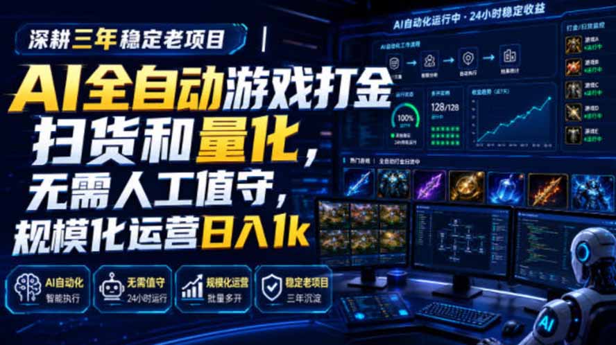 AI全自动游戏打金扫货和量化,规模化运营日入1k,深耕三年稳定老项目!-副业终点站
