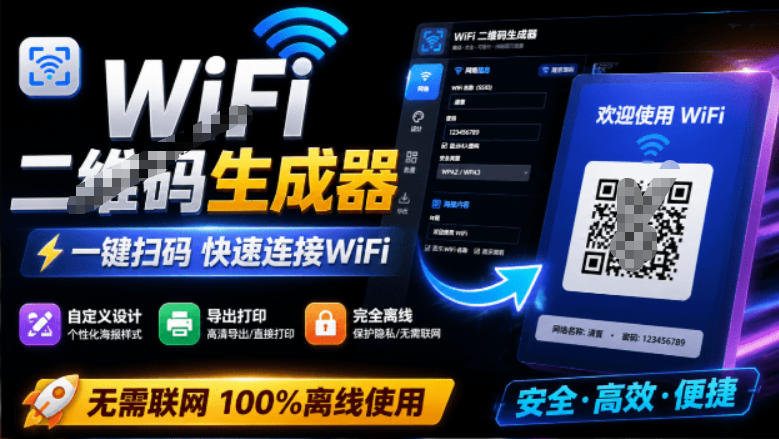 完全离线使用!WiFi二维码生成器,一键扫码快速连接WiFi,支持自定义风格导出WiFi二维码生成器-副业终点站